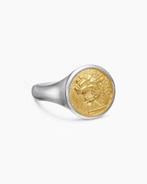 Petrvs® Lion Pinky Ring in Sterling Silver with 18K Yellow Gold, 15mm